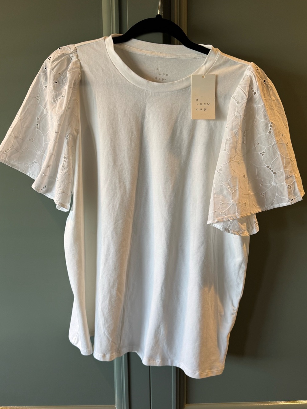 NWT. A New Day White Eyelet Flutter Sleeve Tee